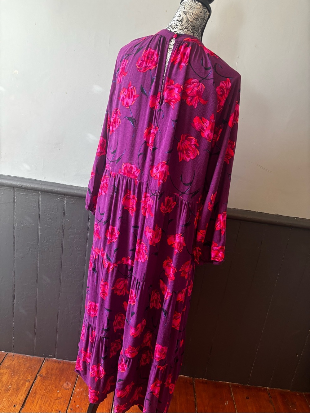 a new day Purple Tiered Maxi Dress with Pink Floral Print and Pockets - Picture 3 of 5